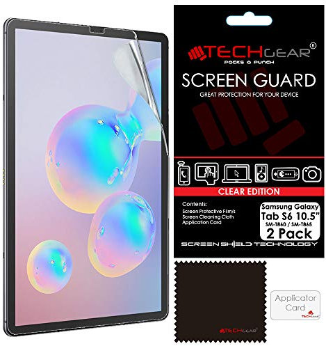 TECHGEAR [2 Stück Galaxy Tab S6 10,5 Schutzfolie (SM-T860 /SM-T865) - Ultra Klare Schutzfolie passt für Samsung Galaxy Tab S6 10,5 (SM-T860 serie) mit Reinigungstuch + Applikationskarte