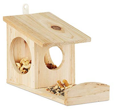 Relaxdays Eichhörnchen Futterhaus, Futterkasten für Eichhörnchen, zum Aufhängen, Holz, HBT: 17,5 x 14 x 25 cm, natur