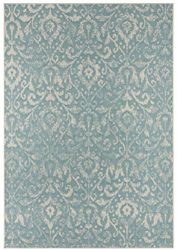 Northrugs In- und Outdoor Teppich Hatta 70x200cm - Flachgewebe Wetterfest Klassisch Orientalisches Design Vintage Look Läufer für Balkon Terrasse Wintergarten Küchenläufer Wasserfest in Türkis Taupe