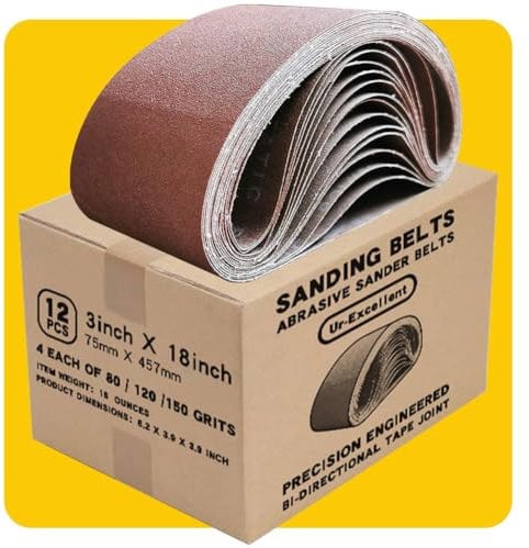 Nastri Abrasivi 75 x 457 mm, Set di Nastro Abrasivo (Mixpack 4 x grana 80/120/150) per Levigatrici a Nastro (12 pezzi)