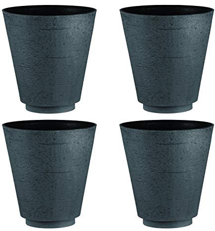 Hudson Textured Effect Plastic Planter - Grey/Black, Set of 4 - Suitable for Indoor or Outdoor Use - 35.5cm (H) x 33cm (Dia)