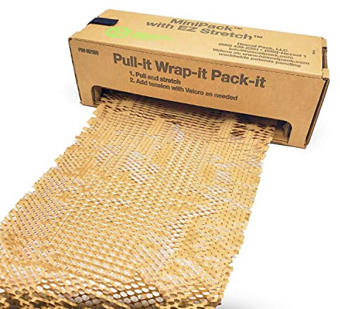 IDL Packaging HexcelWrap Dämpfendes Kraftpapier 38,7 cm x 300 m in Selbstdosierbox - umweltfreundliche Waben-Alternative zu Luftpolsterfolie - innovative Verpackungspapierrolle für Versand und Umzug