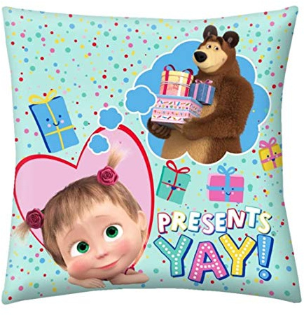 Halantex Mascha und der Bär Kuschelkissen 40x40 cm Schmusekissen Deko-Kissen 100% Polyester Masha and The Bear