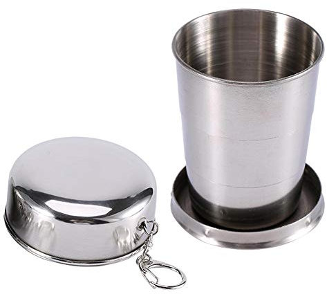 Taza de viaje plegable de acero inoxidable, vaso de agua retráctil, vaso de viaje plegable de 140 ml, para actividades al aire libre y uso diario (M)