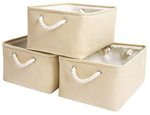 Mangata Large Fabric Storage Baskets for Clothes, Toys and Blankets, 16.1 x 12.2 x 7.9 Inches 3-Pack (Beige, Large)