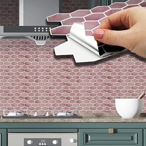 WALPLUS Wandfliesen Aufkleber 12pcs 11.2x5.5/28.5x14cm Shimmering Rose Honeycomb Hexa fliesenaufkleber Klebefliesen Selbstklebende tapete Fliesenfolie Küche Schälen und Stick fliesen