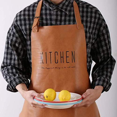 SSB Tablier de cuisine pour homme et femme en cuir imperméable, tablier de barbecue, tablier de barista, tablier de travail avec poches, sangle de cou réglable, B 63,4 x 73,5 cm