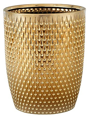 JUSTSWAG Modern Golden Small Trash Can Wastebasket, Garbage Container Bin for Bathrooms, Powder Rooms, Kitchens, Home Offices - Durable Ceramics - Round