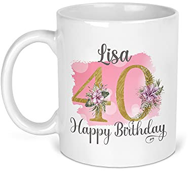 40th Birthday Gift for Women, Personalised Mug/Cup, Floral Design, Add Name, Birthday Gift for Mum, 1981