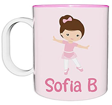 Fupies Tazza in plastica personalizzata con nome ballerina castana, Rosa