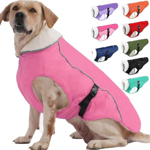 EMUST Hundemantel, Winddichte Hundebekleidung für kaltes Wetter, Reflektierende Wintermäntel für Hunde, Warme Welpenjacke für Kalten Winter, Rosa, S