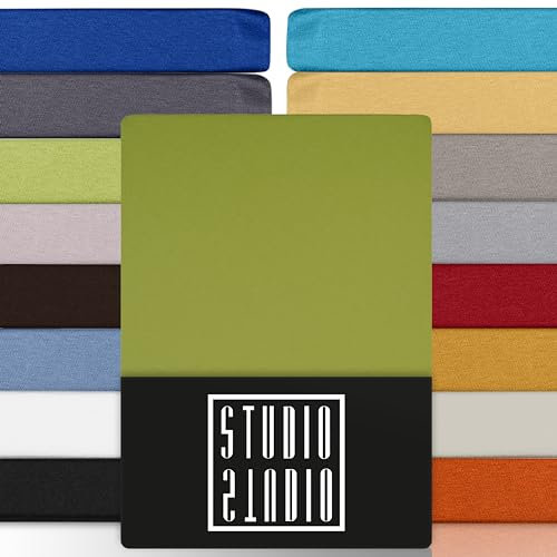 STUDIO Spannbettlaken 180x200cm - 200x200cm, Made in Green/EU, 100% Baumwolle, Markenqualität, Bettlaken Spannbetttuch Jersey 180x200-200x200 - Moos