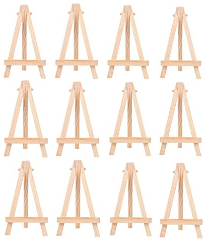 12Pcs Wooden Mini Easels, Small Tabletop Art Display Painting Easel, Desktop Holder Stand for Displaying Canvas Paintings,Drawing, Weddings, Kids Arts & Crafts