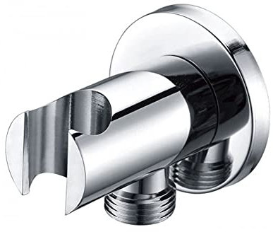 Kibath 424392 Support Mural pour pommeau de Douche avec Prise d'eau. Forme Ronde avec Finition en Chrome Brillant. Fabriqué en Laiton