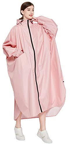 Gaga city Giacca Impermeabile Donna Antipioggia Manica Lunga Cappuccio Zipper a Lunghezza Completa 2 Bottoni Automatici Laterali Rosa
