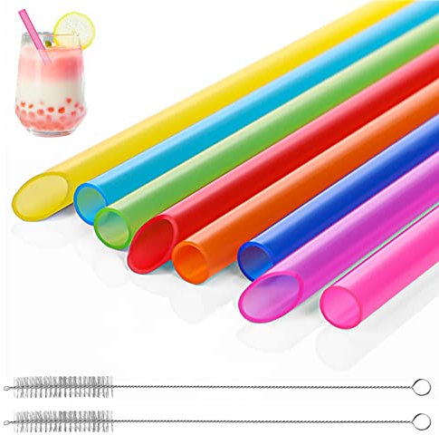 Svalor Bubble Tea Paille - Lot de 8 Pailles Réutilisables en Fort Plastique avec 2 Brosses de Nettoyage, Paille pour Bubble Tea Juice et Soda