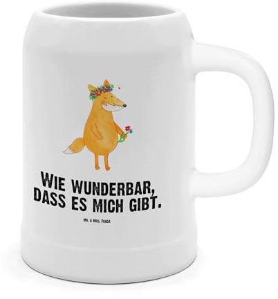 Mr. & Mrs. Panda Bierkrug Fuchs Blumen - Geschenk, Fuchsmädchen, niedlich, Bierkrüge, Bierkrug Steingut, 0, Steinkrüge, Selbstliebe, 500ml,