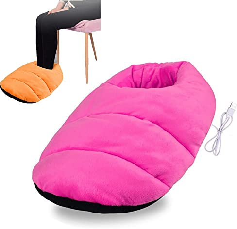 USB Heated Feet Warmer Under Desk Winter Heating Slippers for Dormitory Office Working Soft Breathable Thermal Foot Muffs for Relaxation Washable,Pink,38 * 38cm