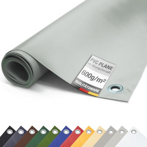 ANKO PLANEN 600 g/m² PVC LKW Abdeckplane mit verzinkten Ösen 50 cm – UV-stabil & reißfest Matte Schutz- & Industrieplane (Grau, 3,2m x 8m)