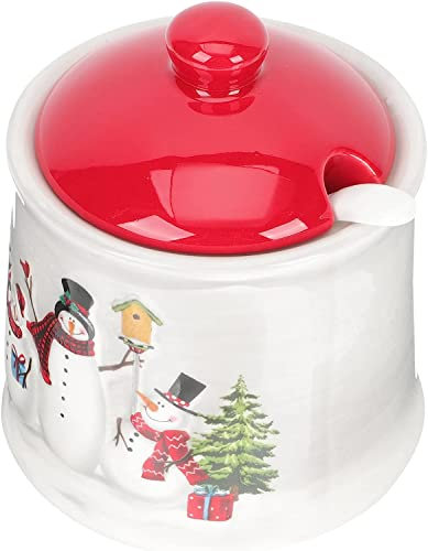 Biscottiera natalizia Biscottiera in ceramica per vacanze invernali Biscottiera Snowmans Farmhouse con coperchio Zuccheriera con coperchio e cucchiaio Barattolo per condimenti Vaso per condimenti p