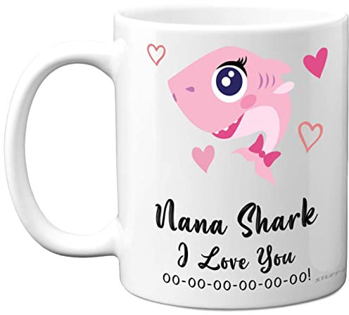 Nana Birthday Mug - Nana Shark - Birthday Gift from Granddaughter Grandson, Happy Nannie Nan Nanny from Toddler Baby, Christmas Tea Coffee 11oz Ceramic Dishwasher Safe Mugs Cup