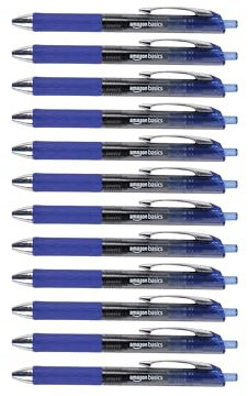Amazon Basics Einziehbare Gelschreiber, Feiner Punkt (0,7 mm), Blau, 12 Stück, 1er-Pack