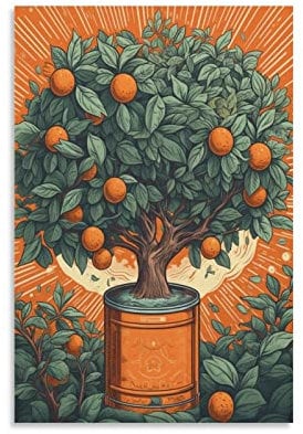 KONIEE Orangenbaum in Vase, Leinwand-Kunst, Poster, Retro, grün, botanisches Obst, Wandposter, Schlafsaal, Dekoration, Malerei