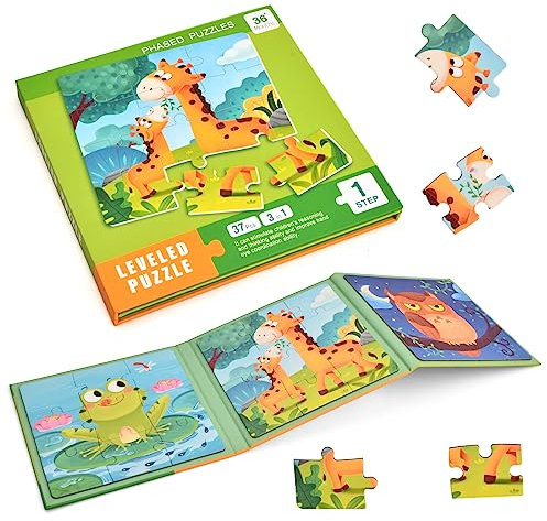 Vesaneae Kinderpuzzle, 3-in-1 Magnetpuzzle, Magnet Puzzle Tiere, Kinderpuzzle Magnet für Kinder Puzzle ab 3 4 5, Lernspielzeug, Fördert Motorik + Konzentration, Geschenk und Spiele für Kinder