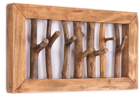 CREEDWOOD Äste WANDGARDEROBE Leonor 50 | 7 Haken, Holz, 50 cm | Garderobenpaneel, Natur Kleiderhaken, Deko Wandhaken, Flurgarderobe, Hakenleiste