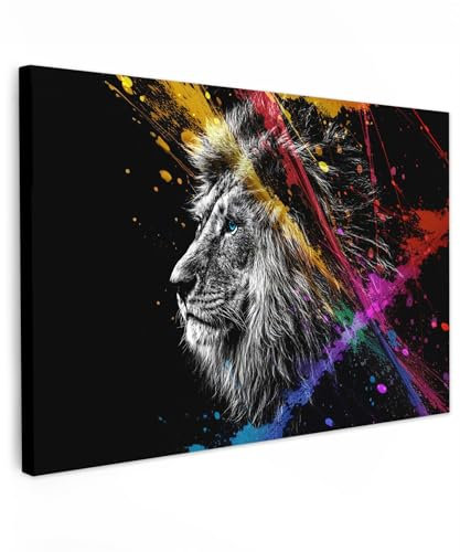 MuchoWow© Wandbilder 90x60 cm Wohnzimmer Wanddeko Schlafzimmer Zimmerdeko Fotowand Zimmer Deko auf Wand Dekoration Wall Art Löwe - Schwarz und weiß - Farbe - Graffiti - Tiere