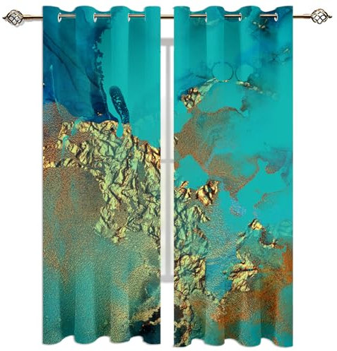 MELABE Grüner Treibsandmarmor Vorhang Wärmeisolierend 2Er Set, Nordischer moderner Leichter Luxus Blickdichte Gardinen, Thermo Vorhänge Für Kinderzimmer Küche Fensterdekoration 2 x 150B x 270H cm
