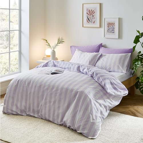 Sassy B Bedding Stripe Tease Reversible King Duvet Cover Set with Pillowcases Lilac