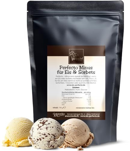 Eispulver für Eismaschine & Ninja Creami – Eisbasis für festeres Eis bei Alkohol & Stieleis │ Für cremige Textur trotz weniger Aufschlag │ 750 g für 8 L Eis │ Perfecto-Minus Eispulver von Eis Perfecto