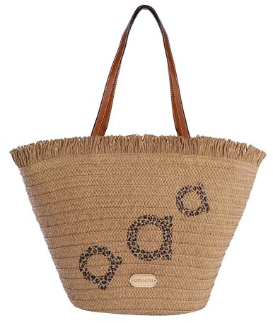 AMICHI Bolso de Mujer - Capazo Grande de Playa - Shopper Trenzado de Paja - Casual para Verano - Romilda