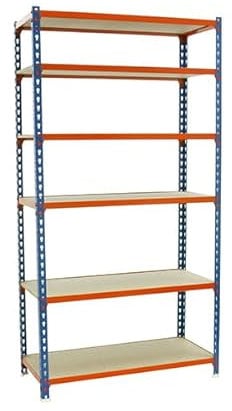 PROREGAL Schwerlastregal Giant MULI | HxBxT 250x100x30cm | 6 Fachböden | Fachlast 150kg | Blau-Orange | Lagerregal Werkstattregal Metallregal Fachbodenregal Steckregal