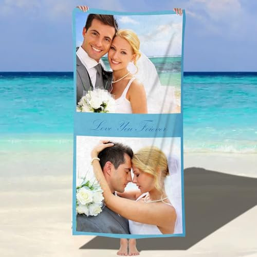 MJARTORIA Personalisiert Strandtuch Microfaser Badetuch mit Namen Foto Kinder Damen, Beach Towel Handtuch Badetuch Stranddecke Schnelltrocknend für Reise Schwimmen Sauna Yoga Fitness