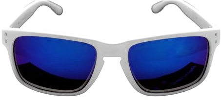 Rennec Sonnenbrille Rechteckig Nerd Brille Weiß Matt Blau Verspiegelt Festivalbrille mit Hardcase