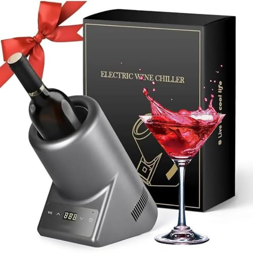 Enfriador de vino eléctrico for vino tinto y blanco de 750 ml, enfriador de vino portátil de una sola botella, bodegas de vino sin hielo de acero inoxidable, mantiene el frío hasta 24 horas for fiesta