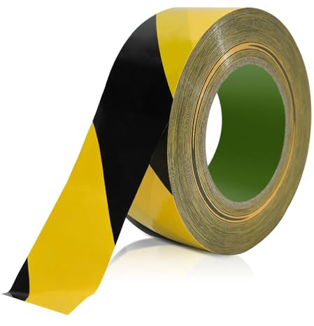 YunSchauen Absperrband Gelb Schwarz 100M,Warnband zur Boden- und Sicherheitsmarkierung 4.8cm x 100m,Signal Markierungsklebeband selbstklebendes Warnband zur permanenten Markierung von Gefahrenzonen