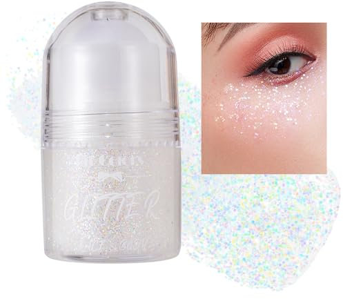 GL-Turelifes Body Glitter Gel, Roll-on Face Glitter for Mermaid Makeup Festival Rave Accessories, Holographic Hair Glitter Gel,Body Shimmer Halloween Makeup for Rave Party (#04 Klasse Weiß)