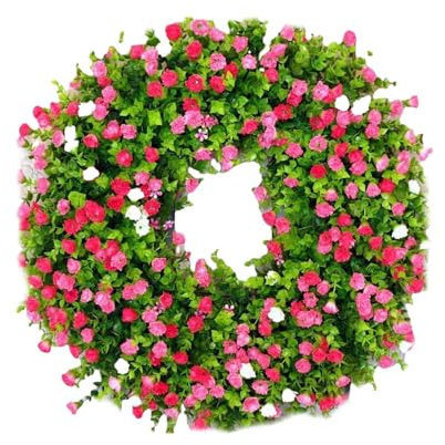 Rosa Blume Frühlingskranz Rosa Eukalyptus Girlande Home Decor Kleine Blumengirlande für Frühling Sommer Hochzeit Zuhause Tür Fenster hängende Dekoration