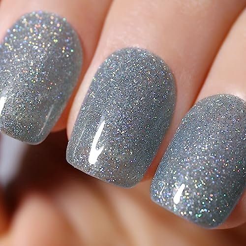 Ozzeal UV Nagellack Glitzer, Grau Schillernd Glitzer UV Gel Nagellack Glitzernder Schimmer Gel Nail Polish Frühling Sommer Regenbogen Gel Nagellack Soak Off UV Led Maniküre 15ml