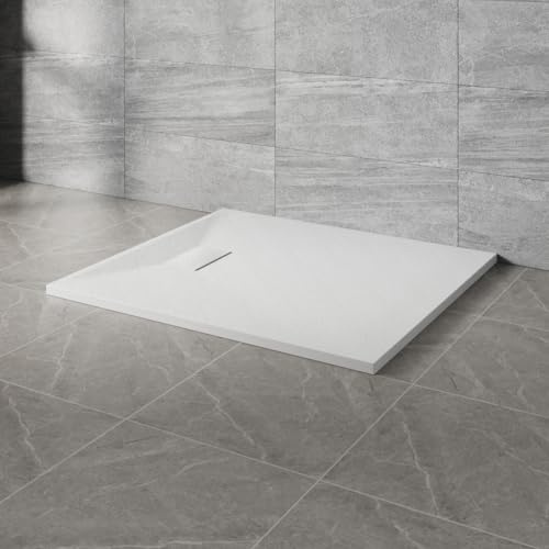 NRG 1200x900mm SMC Rectangle Shower Tray White with Fast Flow Waste | Anti Slip, Bathroom Shower Base Tray, Wet Room Shower Pan, Shower Enclosure Tray, Wetroom Shower Cubicle Base, Slate Effect