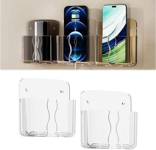 YueJieSelected 2 unidades de soporte de pared para teléfono móvil con adhesivo, soporte de pared universal para teléfonos inteligentes, montaje en pared, acrílico, manos libres, ideal para dormitorios