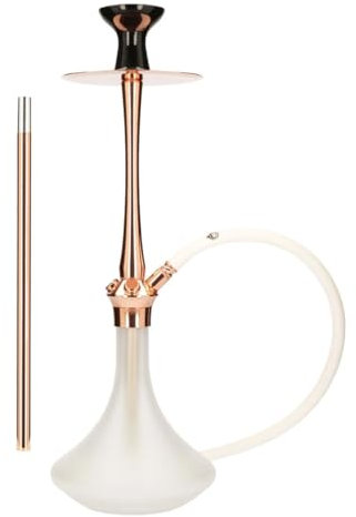 Chicha EL-BADIA® C7 V.2 – 53 cm – Grande Chicha Complète, Vase en Verre Épais, Diffuseur Réversible, Tuyau Silicone & Manche Métal, Foyer – Shisha Luxe Professionnelle (Rose Gold)