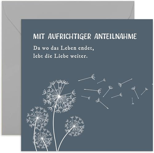 Trauerkarte mit Umschlag - einfühlsame Beileidskarte zarter Blumenkranz aufrichtige Beileidskarte besinnliche Kondolenzkarte Gedenkkarte Kondolenzen Trauerfeier Beileidsbekundungen - Pusteblumen