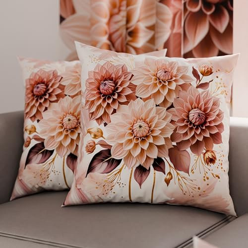 PETTI Artigiani Italiani - Coppia di Federe Cuscino 60x60 cm in Microfibra, Cuscini Arredo Camera da Letto, Divano, Salotto, Set 2 Fodere Copricuscino, Federa Floreale Cipria, 100% Made in Italy