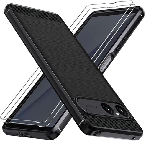 ivoler Hülle für Sony Xperia 10 VII mit 2 Stück Panzer Schutz Glas, Militärischer Stoßfest Handyhülle, Dünne Weiche TPU Silikon Kratzfest Schutzhülle Anti-Fingerabdruck Case, Schwarz