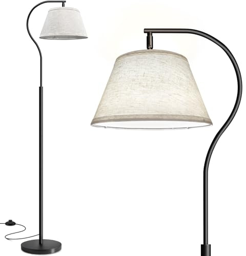 BBHome Stehlampe Wohnzimmer, Bogenlampe mit Lampenschirm & Fußschalter, Modern Standleuchte LED, 170cm E27 Stehleuchte für Wohnzimmer, Schlafzimmer, Büro (Leinen)