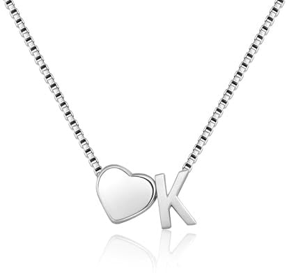 RMMD Kette Gold/Silber Damen - 18K Vergoldet/Weißgold Herz Kette mit Buchstabe Personalisierte Halskette Goldkette Necklace Women Jewelry Schmuck Geschenke für Freundin Frauen Teenager Mädchen